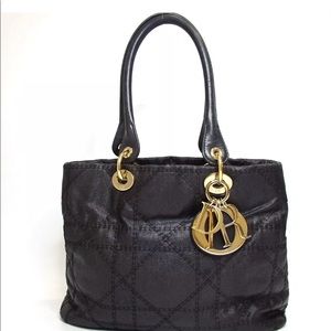 Christian Dior cannage tote black canvas coated